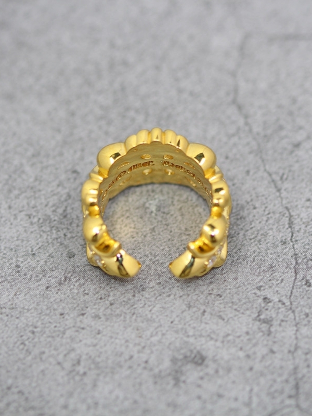 Chrome Hearts Gold-Tone Floral Filigree Ring with Crystal Row - Picture 3 of 7
